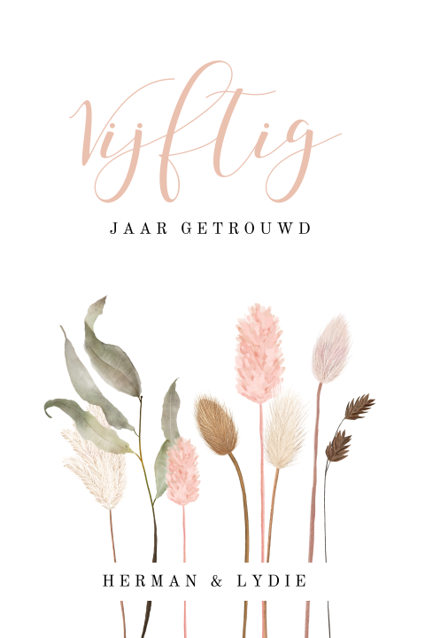 Uitnodiging 50 jaar getrouwd met mooie droogbloemen