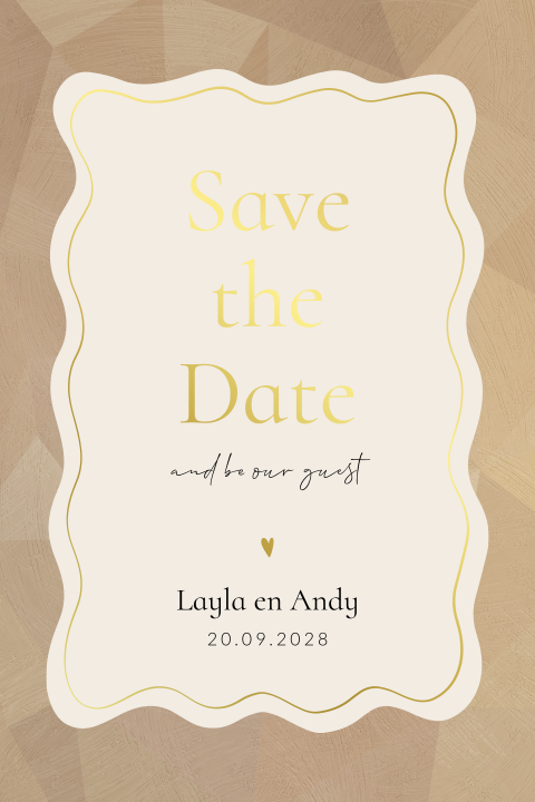 Save the date kaart geometrisch patroon en goudfolie