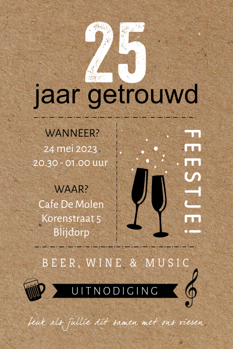Handlettering uitnodiging 25 jaar getrouwd kartonlook