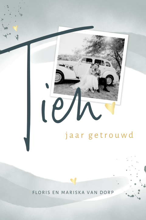 Uitnodigingskaart 10 jaar getrouwd met foto en aquarel