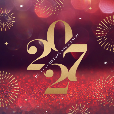 Kerstkaart zakelijk voor het goede doel met jaartal en vuurwerk