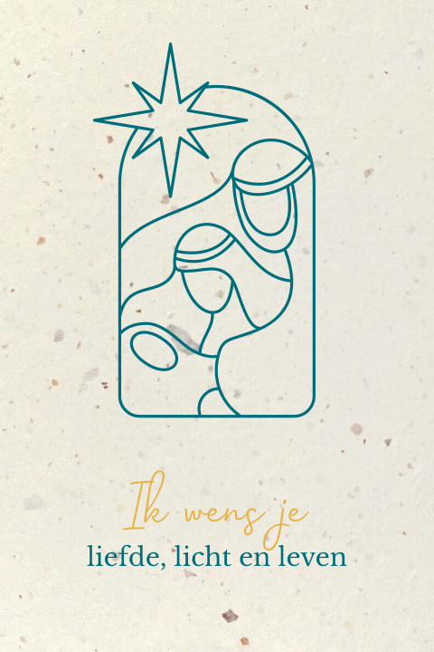 Christelijke duurzame kerstkaart lijntekening Jozef, Maria en Jezus
