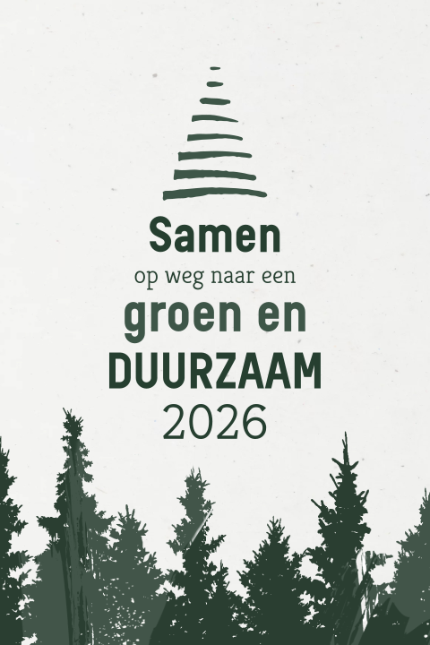 Duurzaam zakelijke kerstkaart met kerstbomen en jaartal