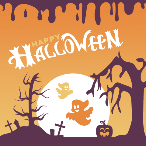 Spookachtige Halloween uitnodiging met pompoenen en kerkhof