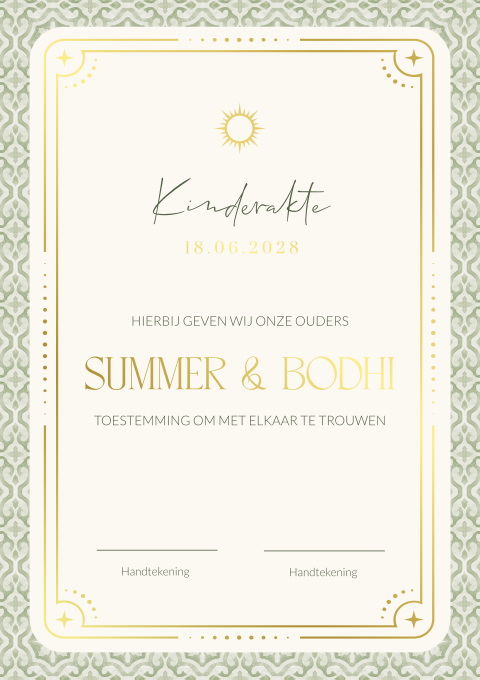 Kinder boho trouwakte met mediterraans patroon