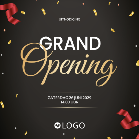 Feestelijke grand opening uitnodigingskaart met eigen logo
