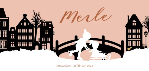 Winter geboortekaartje tweede kindje met slee