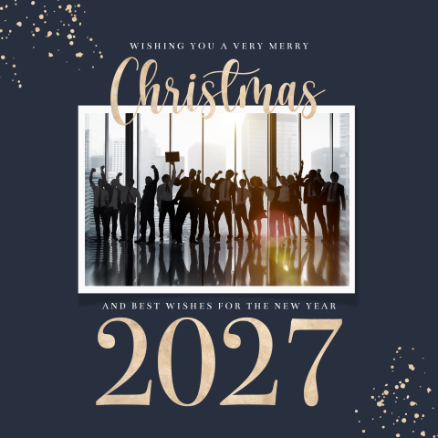 Stijlvolle zakelijke kerstkaart met personeelsfoto