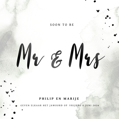 Watercolor Mr & Mrs trouwkaart met zwartfolie