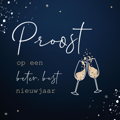 Hippe kerstkaart met champagneglazen sterretjes en spetters