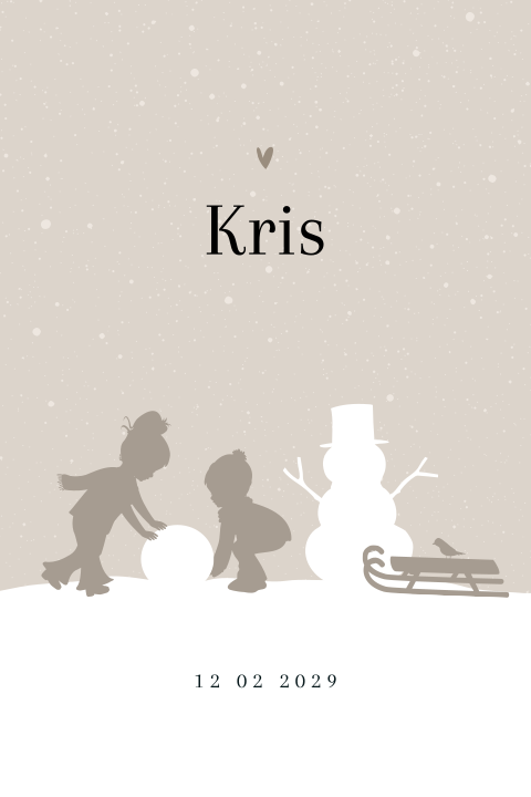 Winter unisex geboortekaartje met silhouet en sneeuwpop
