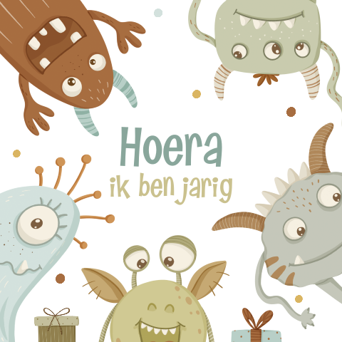 Labeltje traktatie kinderverjaardag met monsters (per 16 stuks)