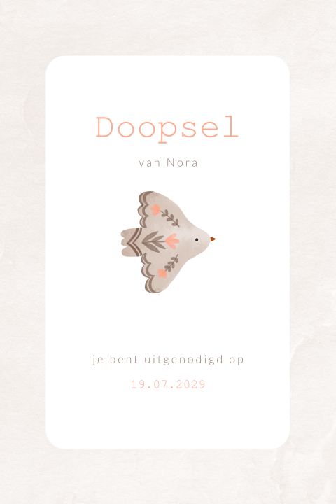 Doopsel uitnodiging met duif