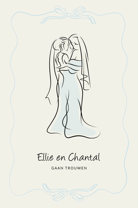 Trouwkaart met lijntekening van twee vrouwen