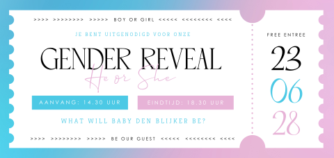 Ticket uitnodiging gender reveal