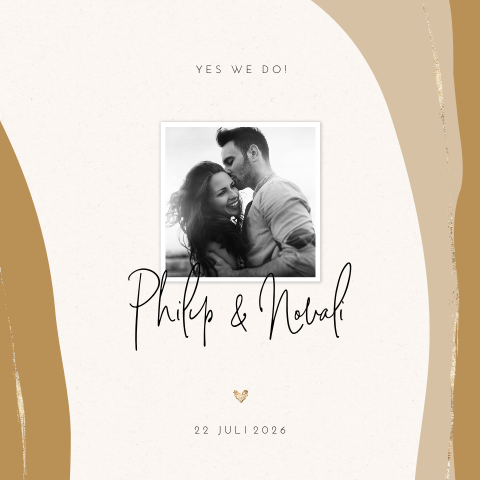 Abstracte foto trouwkaart met gouden vegen