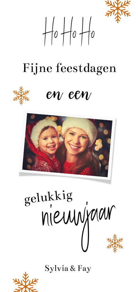 Hippe foto kerstkaart met ho ho ho en kerststerren