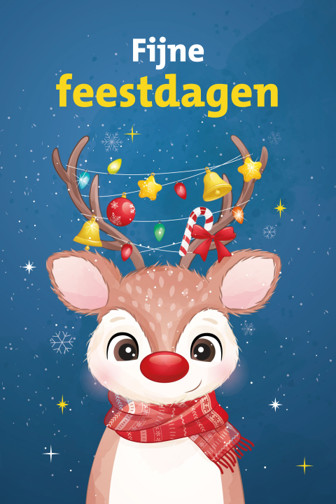 Grappige kerstkaart met vrolijk rendier