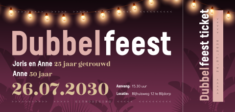Ticket uitnodiging dubbel feest met lampenslinger