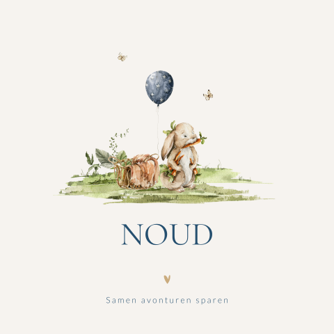 Aquarel geboortekaartje voor een jongen met konijntje bij een mand