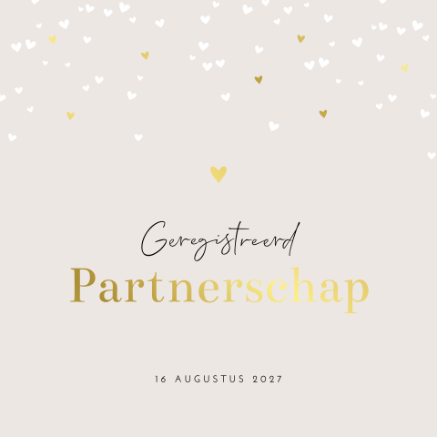 Geregistreerd partnerschap kaart met foliedruk hartjes