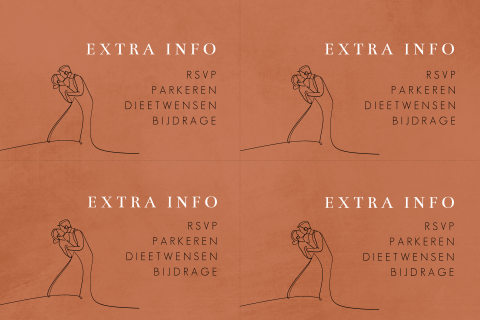 Minikaartjes DIY trouwen met extra info en lijntekening bruidspaar