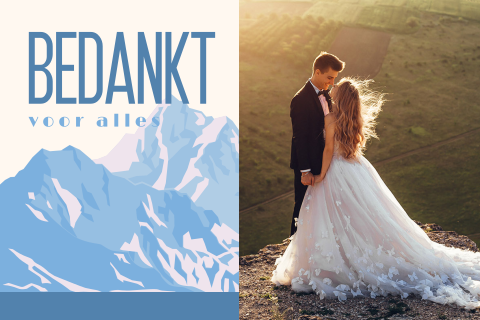 Bedankkaart trouwen met berglandschap en foto