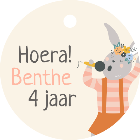 Rond label traktatie kind met konijntje (per 16 stuks)