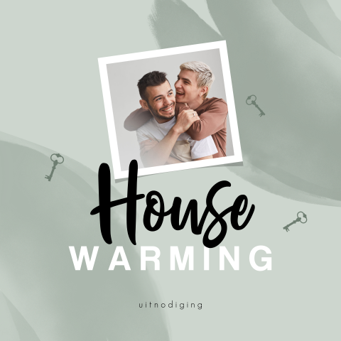 Uitnodiging housewarming met aquarelvegen, eigen foto en huissleutels