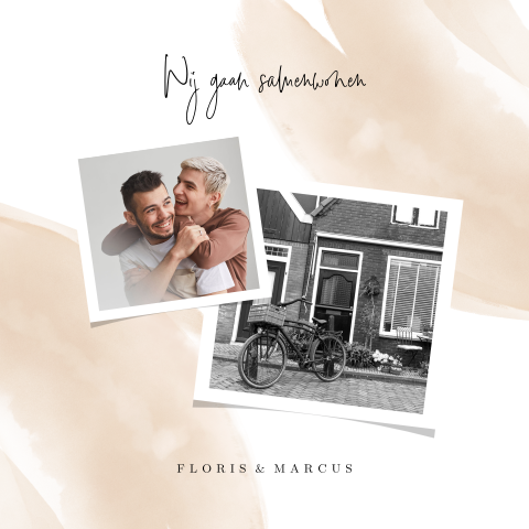 Fotokaart samenwonen met trendy aquarel vegen