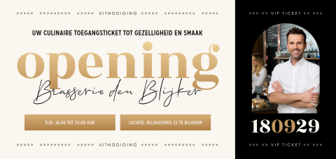 Hippe zakelijke ticket voor een opening met goudlook en foto