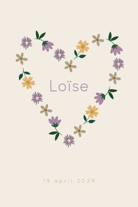 Geboortekaartje voor een meisje met lente bloemen