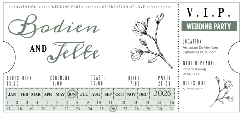 Originele ticket trouwkaart retro VIP