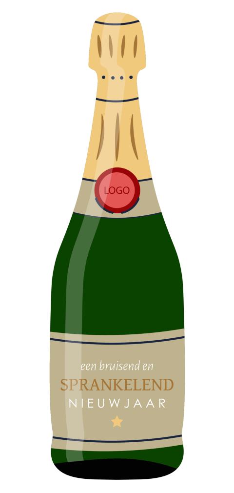 Champagnefles kerstkaart zakelijk met eigen logo