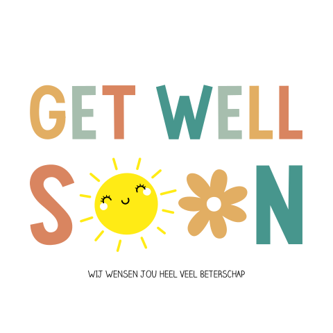Vrolijke beterschap wenskaart met zonnetje