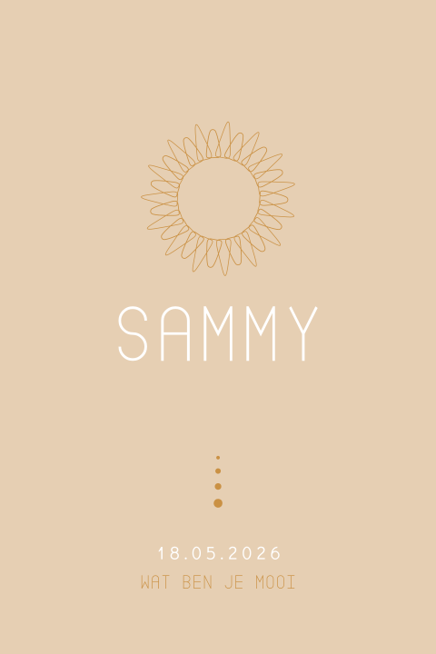 Rustig geboortekaartje voor een meisje met een zon