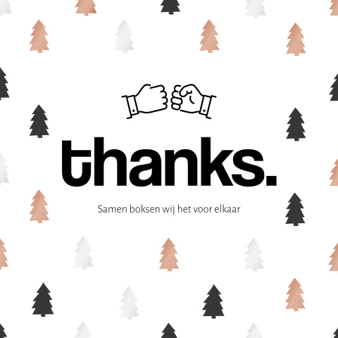 Een zakelijke kerstkaart met kerstbomen en een bedankje
