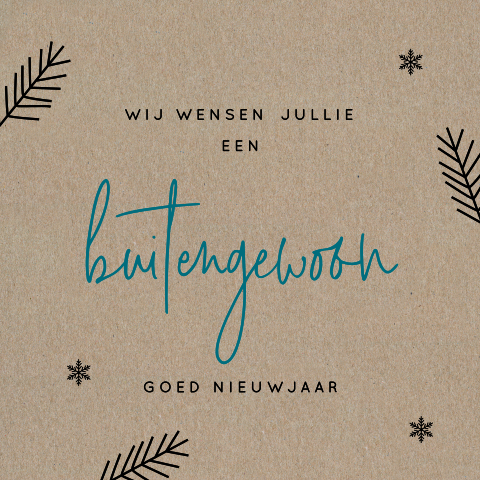 Zakelijke kerstkaart op écht kraftpapier met sterretjes en takjes