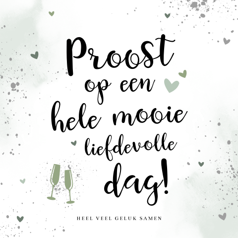 Felicitatiekaart huwelijk met champagneglazen, aquarel en hartjes
