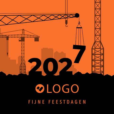 Zakelijke kerstkaart bouw met hijskranen, jaartal en eigen logo