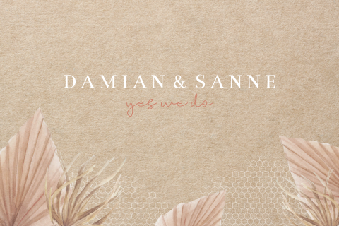 Karton look trouwkaart met handgeschilderde bloemen