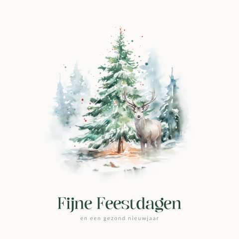 Winterlandschap kerstkaart met rendier en bomen