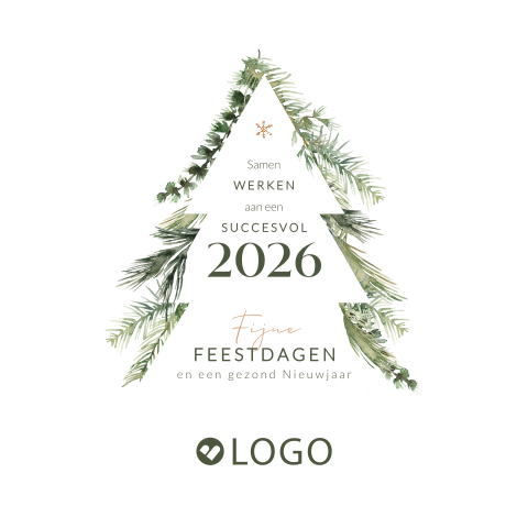 Zakelijke kerstboom kerstkaart met logo en dennentakken