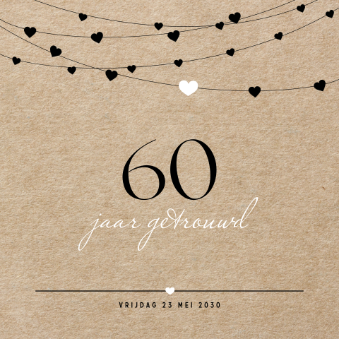 Typografische uitnodiging jubileum 60 jaar getrouwd met hartjesslinger