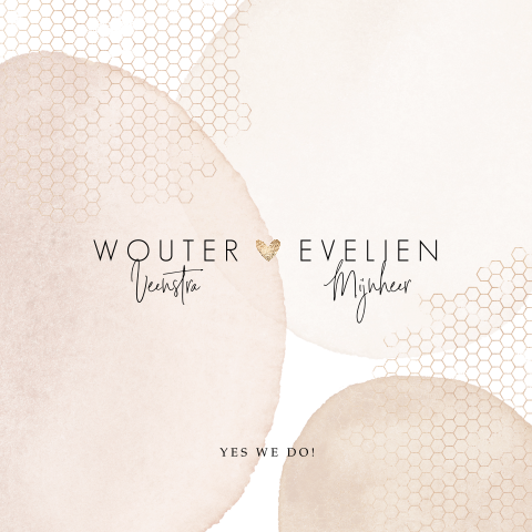 Abstracte trouwkaart met aquarel cirkels en honingraat