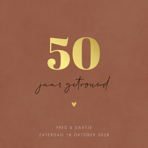 Rustige uitnodiging 50 jaar getrouwd met goudfolie