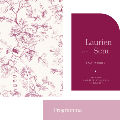 Mooie insteek trouwkaart met Toile de Jouy bloemen