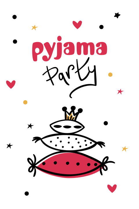 Slaapfeest pyjama party uitnodiging met kussens en hartjes