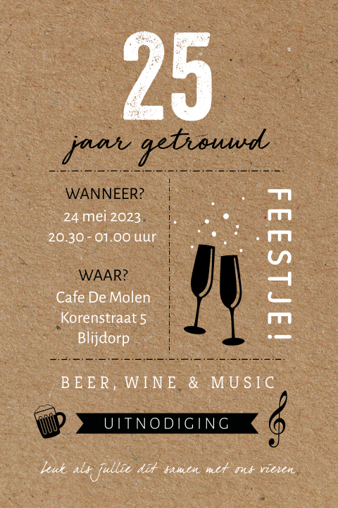 Handlettering uitnodiging 25 jaar getrouwd kartonlook