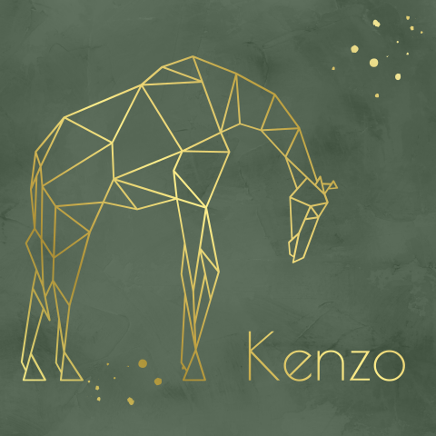 Goudfolie geboortekaartje jongen met geometrische giraf